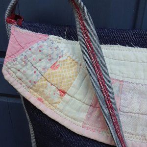 Handmade Shoulder Bag Purse Vintage Quilt Dark Denim